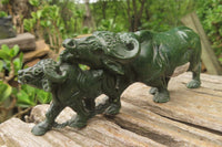 Hand Made Green Verdite Buffalo Carvings x 2 From Zimbabwe