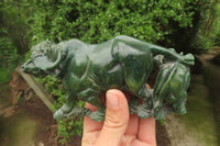 Hand Made Green Verdite Buffalo Carvings x 2 From Zimbabwe