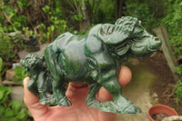 Hand Made Green Verdite Buffalo Carvings x 2 From Zimbabwe