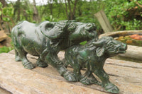 Hand Made Green Verdite Buffalo Carvings x 2 From Zimbabwe