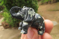 Polished Small Basalt Mint Amygdale Elephant Carving - sold per item - From South Africa