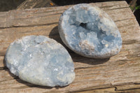 Polished Celestite Geode Eggs x 2 From Sakoany, Madagascar