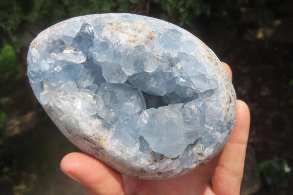 Polished Celestite Geode Eggs x 2 From Sakoany, Madagascar