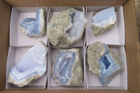 Natural Blue Lace Agate Geode Specimens x 6 From Malawi