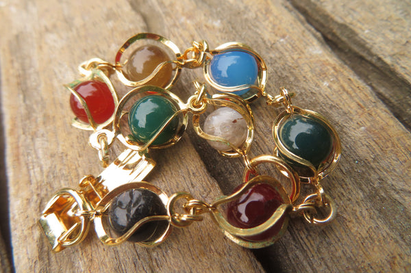 Polished Multicolor Agate Beaded Bracelet with clasp - Sold Per Item - From China