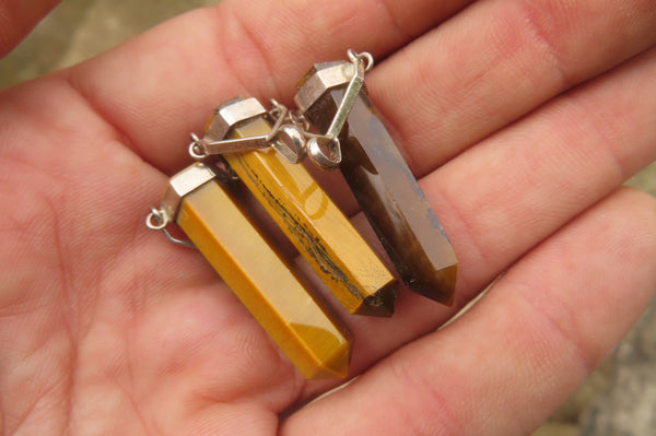 Polished Golden Tigers Eye Crystal Point set in Sterling Silver Pendant - sold per item - From South Africa