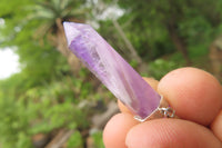 Polished Chevron Amethyst Crystal  Point set in Sterling Silver Pendant - sold per item - From Zambia