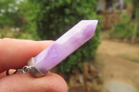 Polished Chevron Amethyst Crystal  Point set in Sterling Silver Pendant - sold per item - From Zambia