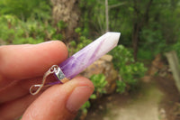 Polished Chevron Amethyst Crystal  Point set in Sterling Silver Pendant - sold per item - From Zambia