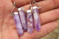 Polished Chevron Amethyst Crystal  Point set in Sterling Silver Pendant - sold per item - From Zambia