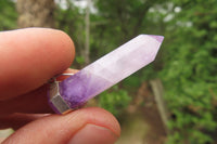 Polished Chevron Amethyst Crystal  Point set in Sterling Silver Pendant - sold per item - From Zambia