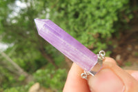 Polished Chevron Amethyst Crystal  Point set in Sterling Silver Pendant - sold per item - From Zambia