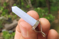 Polished Blue Lace Agate Crystal Point set in Sterling Silver Pendant - sold per item - From Namibia