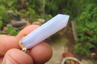 Polished Blue Lace Agate Crystal Point set in Sterling Silver Pendant - sold per item - From Namibia