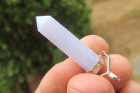 Polished Blue Lace Agate Crystal Point set in Sterling Silver Pendant - sold per item - From Namibia