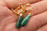 Polished Pair of Malachite Drop Clip On Earrings - Sold Per Pair - From Congo