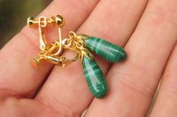 Polished Pair of Malachite Drop Clip On Earrings - Sold Per Pair - From Congo