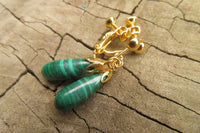 Polished Pair of Malachite Drop Clip On Earrings - Sold Per Pair - From Congo