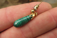 Polished Pair of Malachite Tear Drop Stud Earrings - Sold Per Pair - From Congo