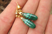 Polished Pair of Malachite Tear Drop Stud Earrings - Sold Per Pair - From Congo