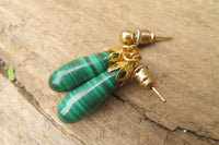 Polished Pair of Malachite Tear Drop Stud Earrings - Sold Per Pair - From Congo