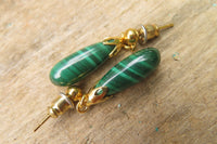 Polished Pair of Malachite Tear Drop Stud Earrings - Sold Per Pair - From Congo