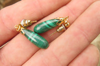 Polished Pair of Malachite Tear Drop Stud Earrings - Sold Per Pair - From Congo