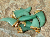 Polished Aventurine Lions Claw Pendant with Gold Cap & Bail - Sold Per Item - From Zimbabwe