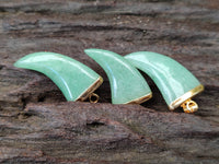 Polished Aventurine Lions Claw Pendant with Gold Cap & Bail - Sold Per Item - From Zimbabwe