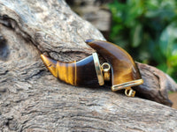 Polished Golden Tigers Eye Lions Claw Pendant with Gold Cap & Bail - Sold Per Item - From South Africa