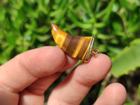 Polished Golden Tigers Eye Lions Claw Pendant with Gold Cap & Bail - Sold Per Item - From South Africa