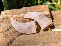 Polished Rose Quartz Lions Claw Pendant with Gold Cap & Bail - Sold Per Item - From Madagascar