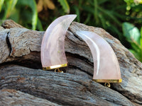 Polished Rose Quartz Lions Claw Pendant with Gold Cap & Bail - Sold Per Item - From Madagascar