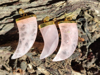 Polished Rose Quartz Lions Claw Pendant with Gold Cap & Bail - Sold Per Item - From Madagascar