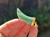 Polished Large Aventurine Lions Claw Pendant with Gold Cap & Bail - Sold Per Item - From Zimbabwe