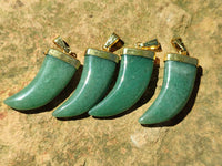 Polished Large Aventurine Lions Claw Pendant with Gold Cap & Bail - Sold Per Item - From Zimbabwe