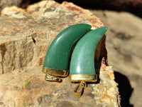 Polished Large Aventurine Lions Claw Pendant with Gold Cap & Bail - Sold Per Item - From Zimbabwe