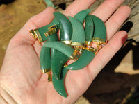 Polished Large Aventurine Lions Claw Pendant with Gold Cap & Bail - Sold Per Item - From Zimbabwe