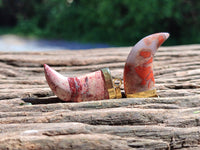 Polished Large Brecciated Red Jasper Lions Claw Pendant with Gold Cap & Bail - Sold Per Item - From South Africa