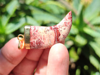 Polished Large Brecciated Red Jasper Lions Claw Pendant with Gold Cap & Bail - Sold Per Item - From South Africa