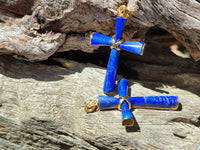 Polished Lapis Lazuli Cross Pendants with Brass Clasp and Trim - Sold Per Item - From Afghanistan