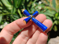 Polished Lapis Lazuli Cross Pendants with Brass Clasp and Trim - Sold Per Item - From Afghanistan