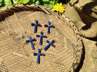 Polished Lapis Lazuli Cross Pendants with Brass Clasp and Trim - Sold Per Item - From Afghanistan