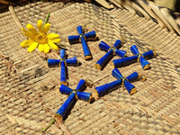 Polished Lapis Lazuli Cross Pendants with Brass Clasp and Trim - Sold Per Item - From Afghanistan