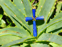 Polished Lapis Lazuli Cross Pendants with Brass Clasp and Trim - Sold Per Item - From Afghanistan