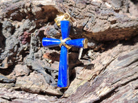 Polished Lapis Lazuli Cross Pendants with Brass Clasp and Trim - Sold Per Item - From Afghanistan