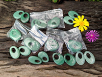 Polished Pair of Aventurine Pendant or Earrings with Hole in Center - Sold Per Pair - From Zimbabwe