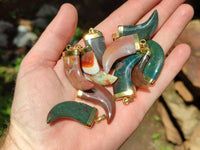 Polished Large Indian Agate Lions Claw Pendant with Gold Cap & Bail - Sold Per Item - From India