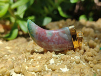 Polished Large Indian Agate Lions Claw Pendant with Gold Cap & Bail - Sold Per Item - From India