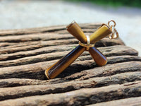 Polished Golden Tigers Eye Cross Pendants with Brass Clasp and Trim - Sold Per Item - From South Africa